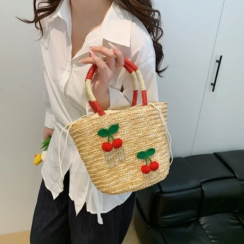 2025new Summer Women's Cute Cherry Straw Hollow Woven Beach Vacation Tote - Multi-Carry Handheld/Shoulder/Crossbody Bucket Bag 
2025new Summer Women's Cute Cherry Straw Hollow Woven Beach Vacation Tote - Multi-Carry Handheld/Shoulder/Crossbody Bucket Bag