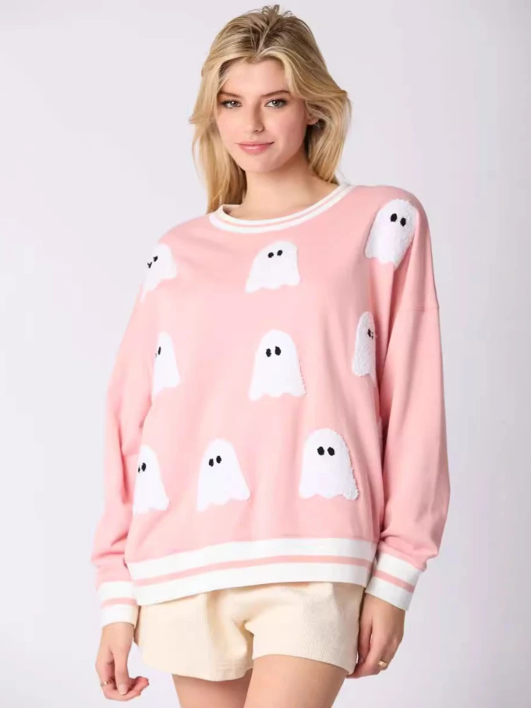 2025 Halloween Graphic Print Sweatshirt Pullover Women Y2k Ghost Pattern Loose Casual Sweater Oversized Halloween Top Streetwear 
2025 Halloween Graphic Print Sweatshirt Pullover Women Y2k Ghost Pattern Loose Casual Sweater Oversized Halloween Top Streetwear