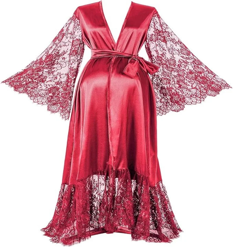 Red Satin Lace Women Prom Dress Sexy V Neck Full Sleeves A Line Belted Sleepwear Evening Gown Customized Formal Bridal Robe
Red Satin Lace Women Prom Dress Sexy V Neck Full Sleeves A Line Belted Sleepwear Evening Gown Customized Formal Bridal Robe