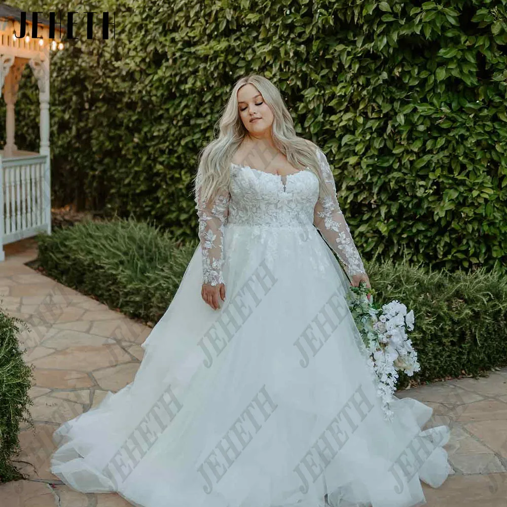 JEHETH Classic Wedding Dresses Long Plus Size For Woman Sleeves Square Collar Bride Gowns Lace Applique A-Line vestidos de novia
JEHETH Classic Wedding Dresses Long Plus Size For Woman Sleeves Square Collar Bride Gowns Lace Applique A-Line vestidos de novia