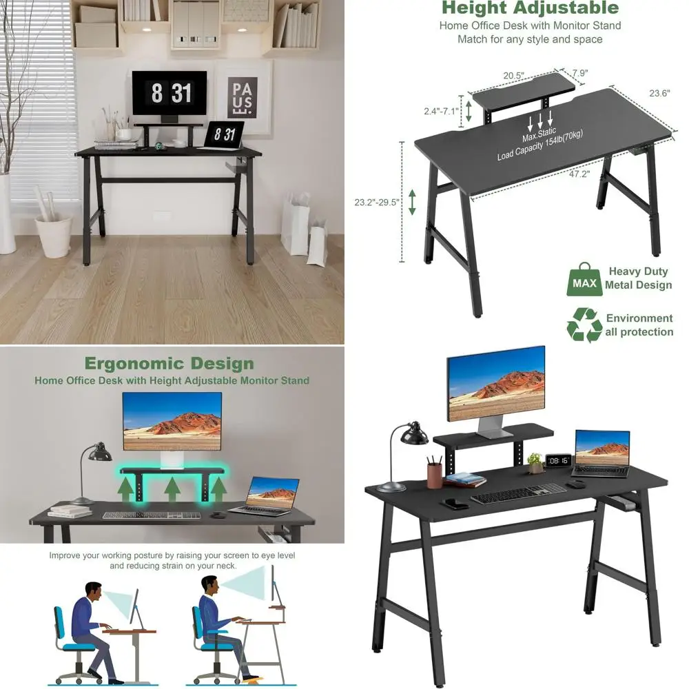 47 Adjustable Height Desk for Gaming & Home Office, Compact Metal Frame Table, Modern Study Workstation, Black
47 Adjustable Height Desk for Gaming & Home Office, Compact Metal Frame Table, Modern Study Workstation, Black