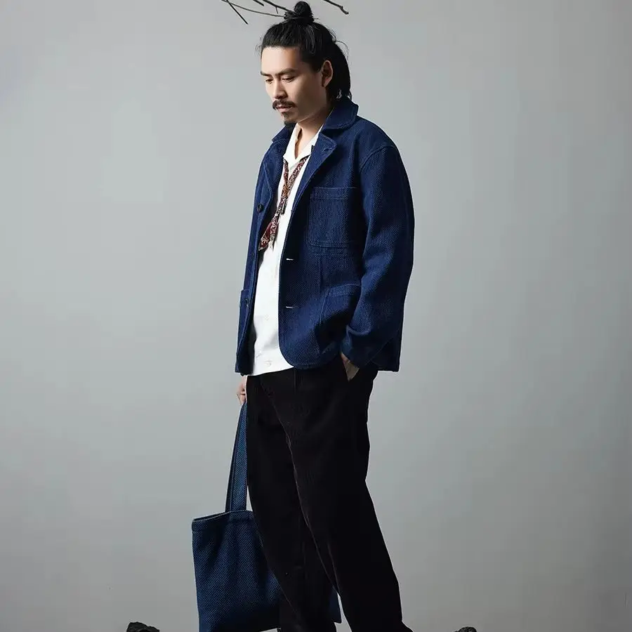 Индиго, окрашенный в синий пиджак, тяжелый сашико, повседневное японское потертое пальто в стиле ретро, куртка
Индиго, окрашенный в синий пиджак, тяжелый сашико, повседневное японское потертое пальто в стиле ретро, куртка