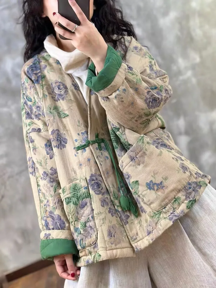 New Chinese Style Handmade Button Printed Cotton Linen Women's Winter Fashion Anti-Aging Cotton Coat Tea Service Outerwear
New Chinese Style Handmade Button Printed Cotton Linen Women's Winter Fashion Anti-Aging Cotton Coat Tea Service Outerwear