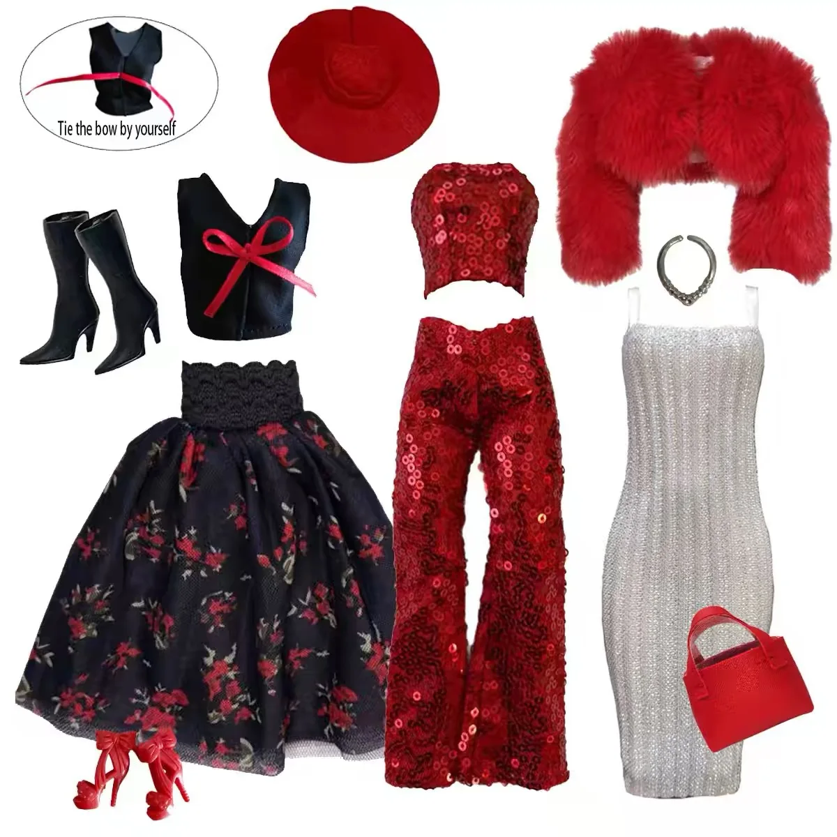 6 Style Fashion Luxury Red Series Retro Dress/Sequin Vest-Trouser/Shoe-Handbag Set For 1/6 Babi Xianxian Supermodel Doll Clothes
6 Style Fashion Luxury Red Series Retro Dress/Sequin Vest-Trouser/Shoe-Handbag Set For 1/6 Babi Xianxian Supermodel Doll Clothes