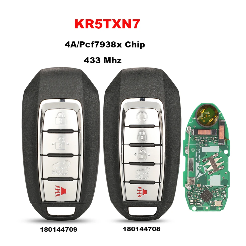 Jingyuqin KR5TXN7 удаленный смарт-ключ от автомобиля для Infiniti QX60 4A/PCF7938X чип 433 МГц 4/5 кнопок 180144709 / 180144708
Jingyuqin KR5TXN7 удаленный смарт-ключ от автомобиля для Infiniti QX60 4A/PCF7938X чип 433 МГц 4/5 кнопок 180144709 / 180144708