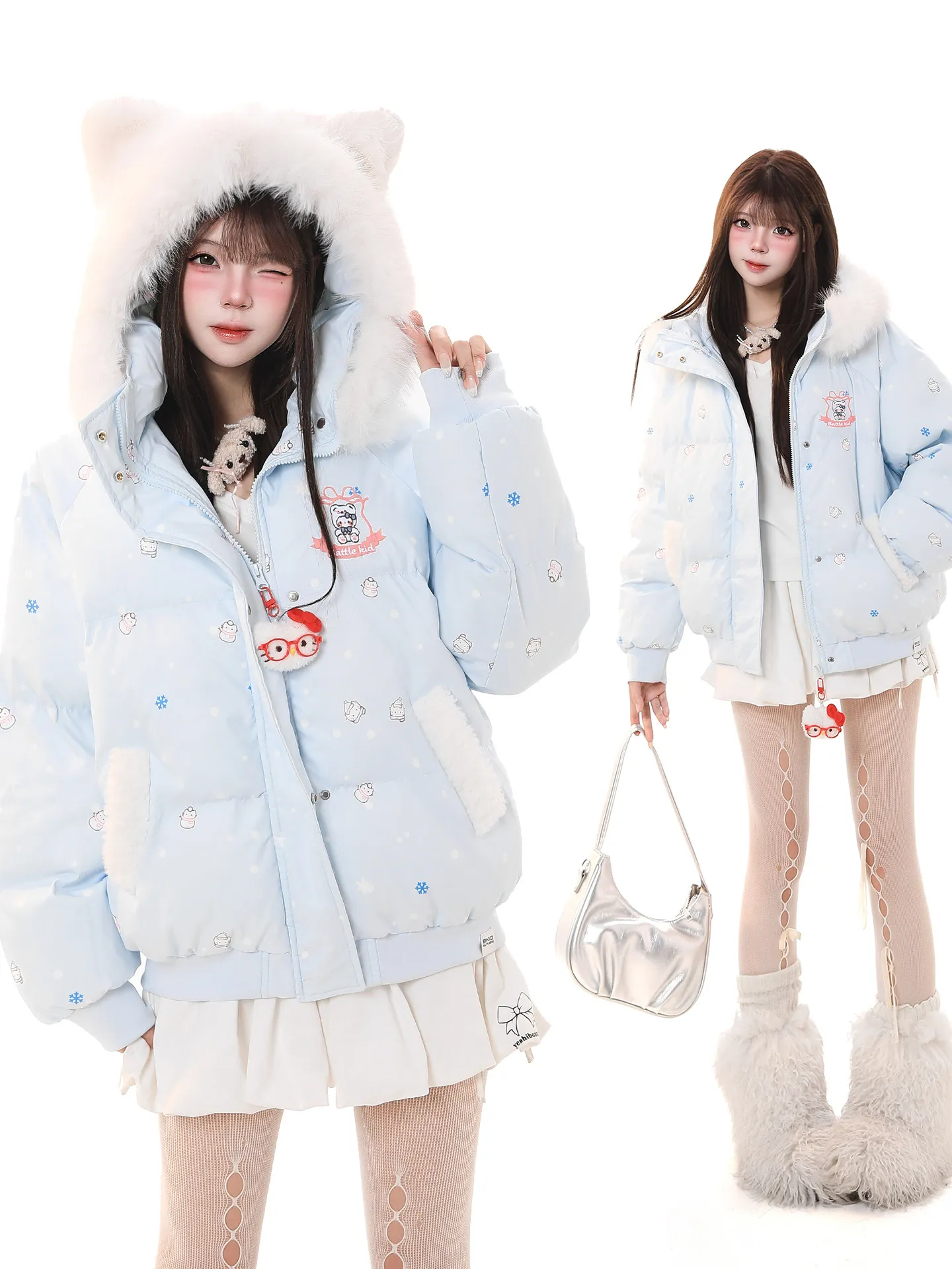 Милая теплая хлопковая куртка с капюшоном и меховым воротником с мультяшным принтом KT, женская зимняя свободная повседневная верхняя одежда
Милая теплая хлопковая куртка с капюшоном и меховым воротником с мультяшным принтом KT, женская зимняя свободная повседневная верхняя одежда