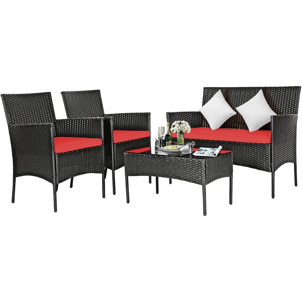 4 Pieces Patio Furniture Set, Rattan Conversation Set with Coffee Table & Cushions, Outdoor Wicker Sofa Set for Poolside, Backy
4 Pieces Patio Furniture Set, Rattan Conversation Set with Coffee Table & Cushions, Outdoor Wicker Sofa Set for Poolside, Backy