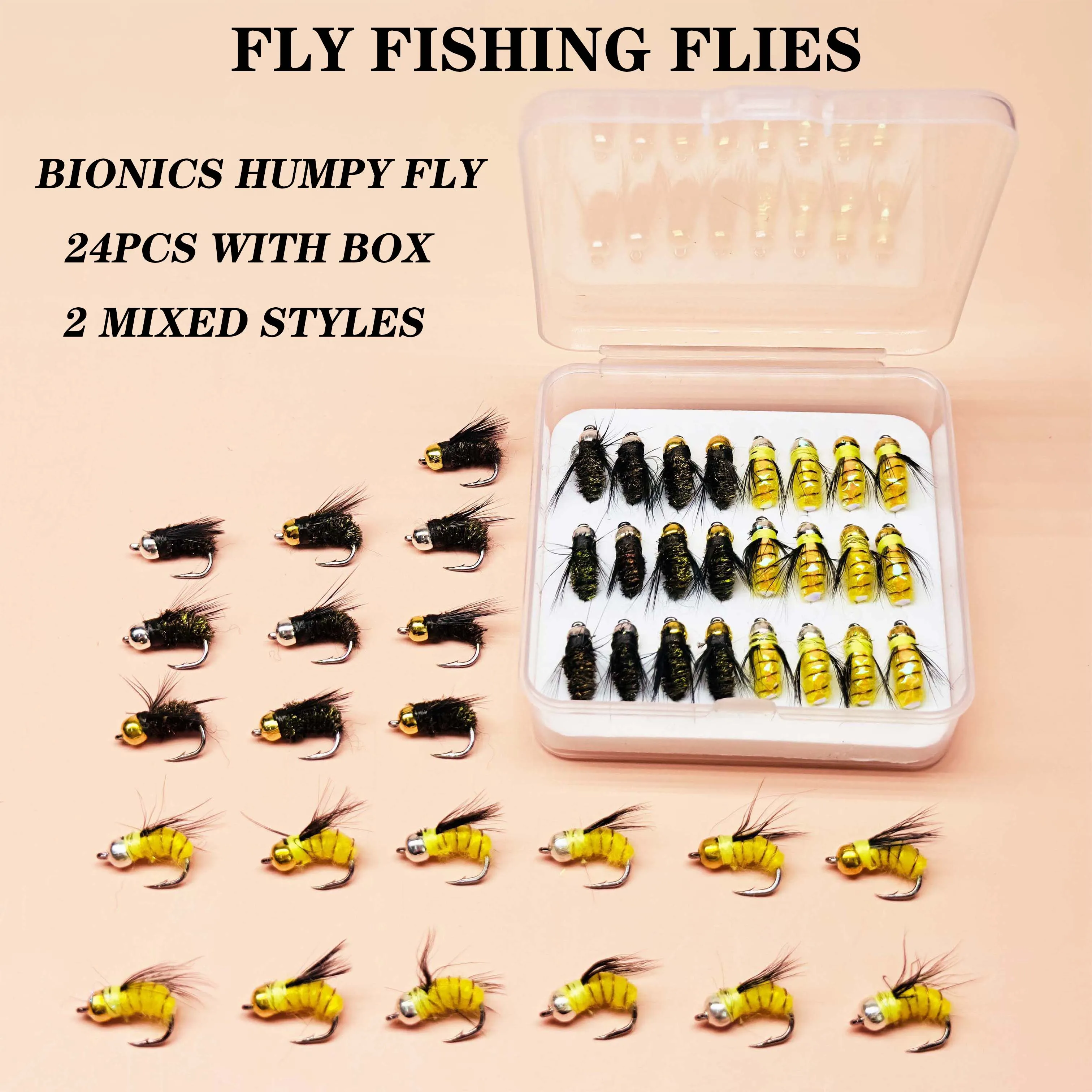 24Pcs/Box Wet Flies Fly Fishing Lure Bass/Trout/Salmon Nymph Bionics Humpy Fly Flies Nymphs Artificial Bait
24Pcs/Box Wet Flies Fly Fishing Lure Bass/Trout/Salmon Nymph Bionics Humpy Fly Flies Nymphs Artificial Bait