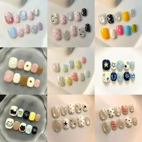 10Pcs Short Oval Shape Colorful Dopamine-inspired Small Fresh Press on Nails Detachable Nail Patches Polka Dot Fake Nails Art