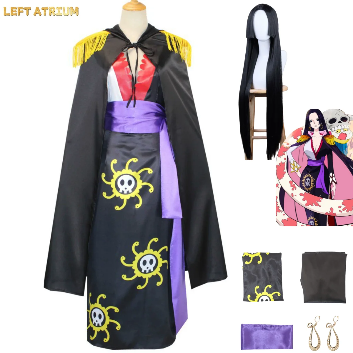 Anime Seven Warlords of The Sea Boa·Hancock Empire Snake Cosplay Costume Black Cloak Kimono Wig Woman Sexy Carnival Suit
Anime Seven Warlords of The Sea Boa·Hancock Empire Snake Cosplay Costume Black Cloak Kimono Wig Woman Sexy Carnival Suit