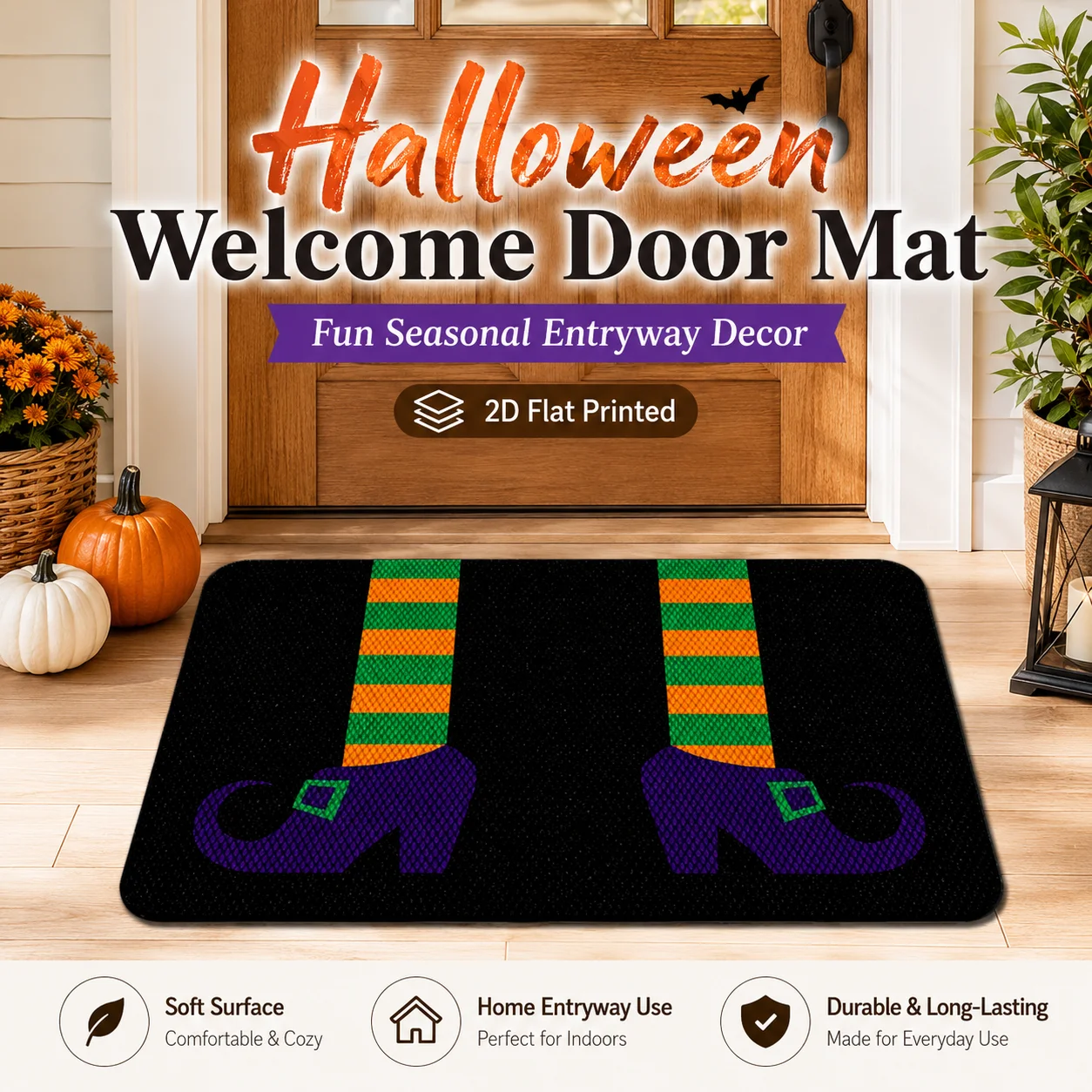 Funny Halloween 2D Flat Printed Felt Mat Striped Witch Leg Floor Rug Anti-Slip Entryway Door Carpet For Indoor Room Decor
Funny Halloween 2D Flat Printed Felt Mat Striped Witch Leg Floor Rug Anti-Slip Entryway Door Carpet For Indoor Room Decor
