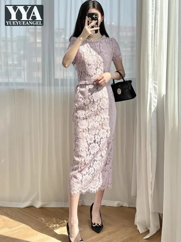Top Quality Elegant Diamonds Beading Dresses Hollow Out Flower Lace Belt Tassels Short Sleeve Slim Fit Mid Calf Long Dress
Top Quality Elegant Diamonds Beading Dresses Hollow Out Flower Lace Belt Tassels Short Sleeve Slim Fit Mid Calf Long Dress
