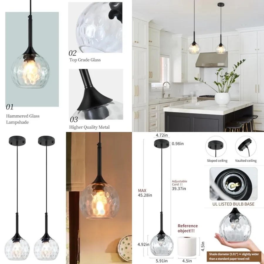 Glass Pendant Lights Kitchen Island: 5.91'' Hammered Glass Pendant Light with Black Finish - Modern Minimalist Hanging Light Fi
Glass Pendant Lights Kitchen Island: 5.91'' Hammered Glass Pendant Light with Black Finish - Modern Minimalist Hanging Light Fi