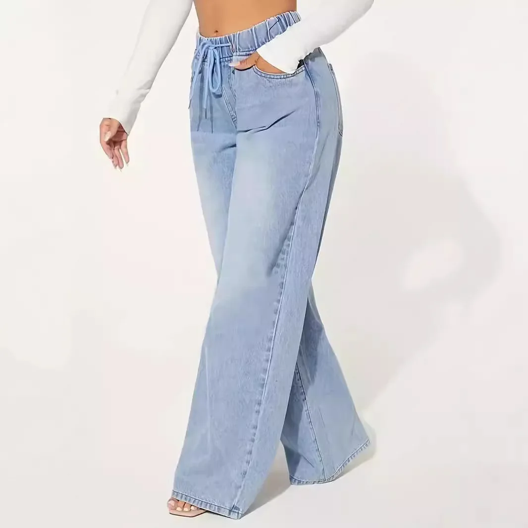 Denim Pants Women Jeans Wide Leg Long Pants Lace Up Elastic Waist Straight Trousers Y2k Streetwear Elegant Splice Mom Jeans
Denim Pants Women Jeans Wide Leg Long Pants Lace Up Elastic Waist Straight Trousers Y2k Streetwear Elegant Splice Mom Jeans