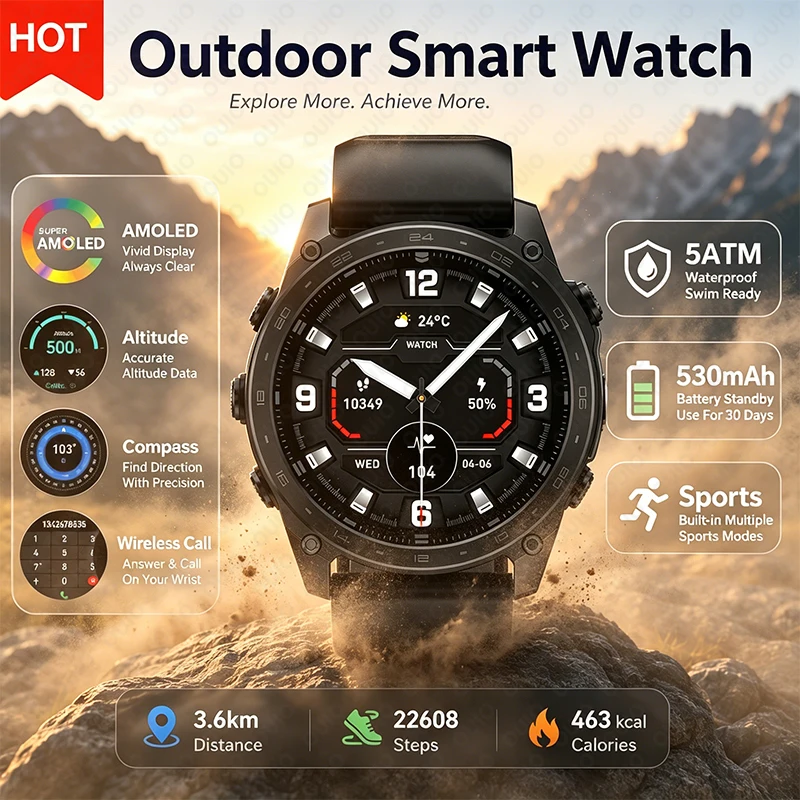 New 5ATM Waterproof Smart Watch Sports Mode Wireless Call Compass Altimeter 1.43 Inch AMOLED Screen LED Flashlight Smart Watch
New 5ATM Waterproof Smart Watch Sports Mode Wireless Call Compass Altimeter 1.43 Inch AMOLED Screen LED Flashlight Smart Watch