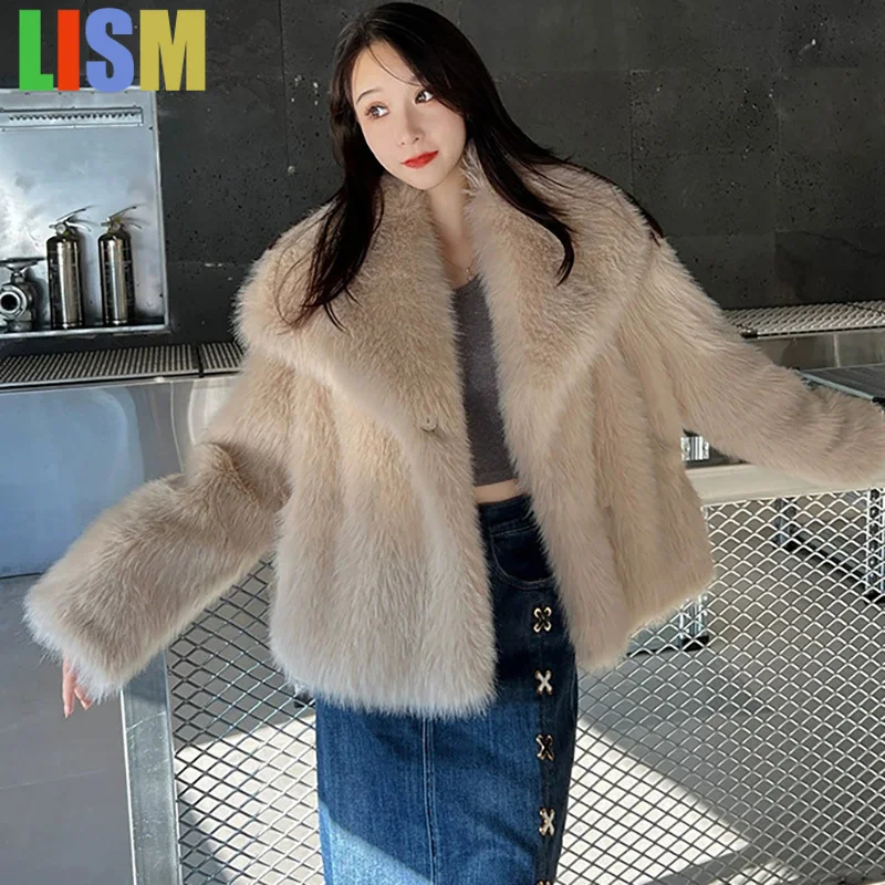 LISM 2025 Thicken Turn-down Collar Faux Fur Coats Women Elegant Long Sleeve Warm Coats Casual Single Breasted Pockets Coats
LISM 2025 Thicken Turn-down Collar Faux Fur Coats Women Elegant Long Sleeve Warm Coats Casual Single Breasted Pockets Coats