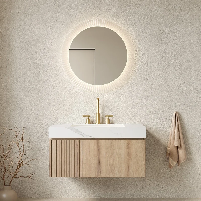 36" Floating Bathroom Vanity with Drawer and Door, White Oak Woodgrain Cabinet, Carrara White Sintered Stone Top, Ceramic Basin, 3 Faucet Holes, Pre-assembled
36" Floating Bathroom Vanity with Drawer and Door, White Oak Woodgrain Cabinet, Carrara White Sintered Stone Top, Ceramic Basin, 3 Faucet Holes, Pre-assembled