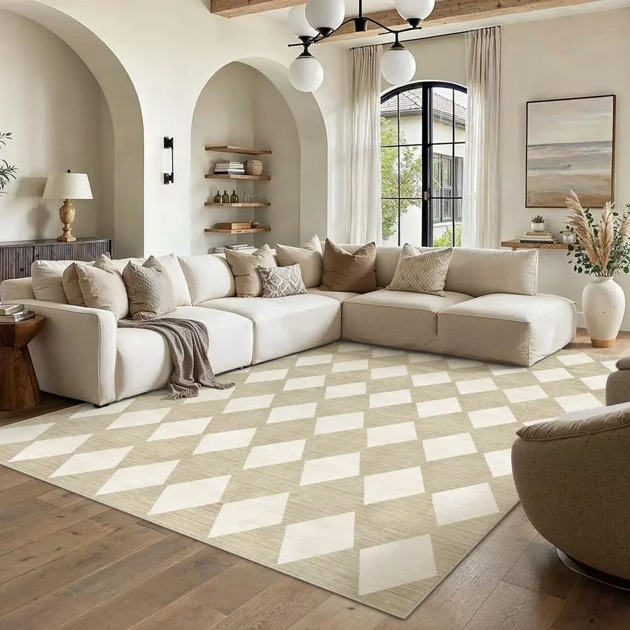 Checkered Area Rugs for Living Room Beige Machine Washable Large Rug NonSlip Stain Resistant Low Pile Boho Accent Indoor Throw C
Checkered Area Rugs for Living Room Beige Machine Washable Large Rug NonSlip Stain Resistant Low Pile Boho Accent Indoor Throw C