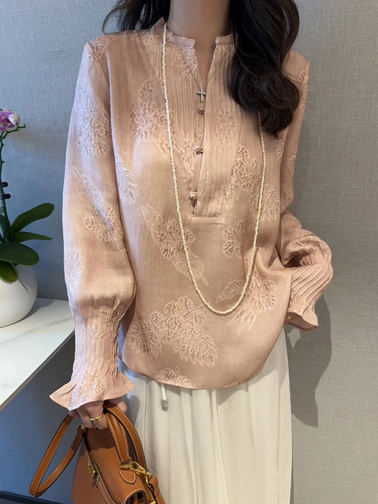 Silk Georgette Blouse Gentle Elegant Long Sleeve Thin Shirt Top Chinese New Style Soft Color Block Pleated V-neck Loose Fit
Silk Georgette Blouse Gentle Elegant Long Sleeve Thin Shirt Top Chinese New Style Soft Color Block Pleated V-neck Loose Fit