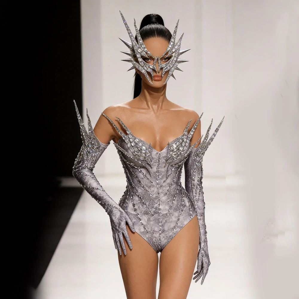 SSilver Spiky Rhinestone Corset Bodysuit Crystal Thorn Mask Women Stage Masquerade Costume Drag Queen Bar Gogo Dancer Outfit Rav
SSilver Spiky Rhinestone Corset Bodysuit Crystal Thorn Mask Women Stage Masquerade Costume Drag Queen Bar Gogo Dancer Outfit Rav