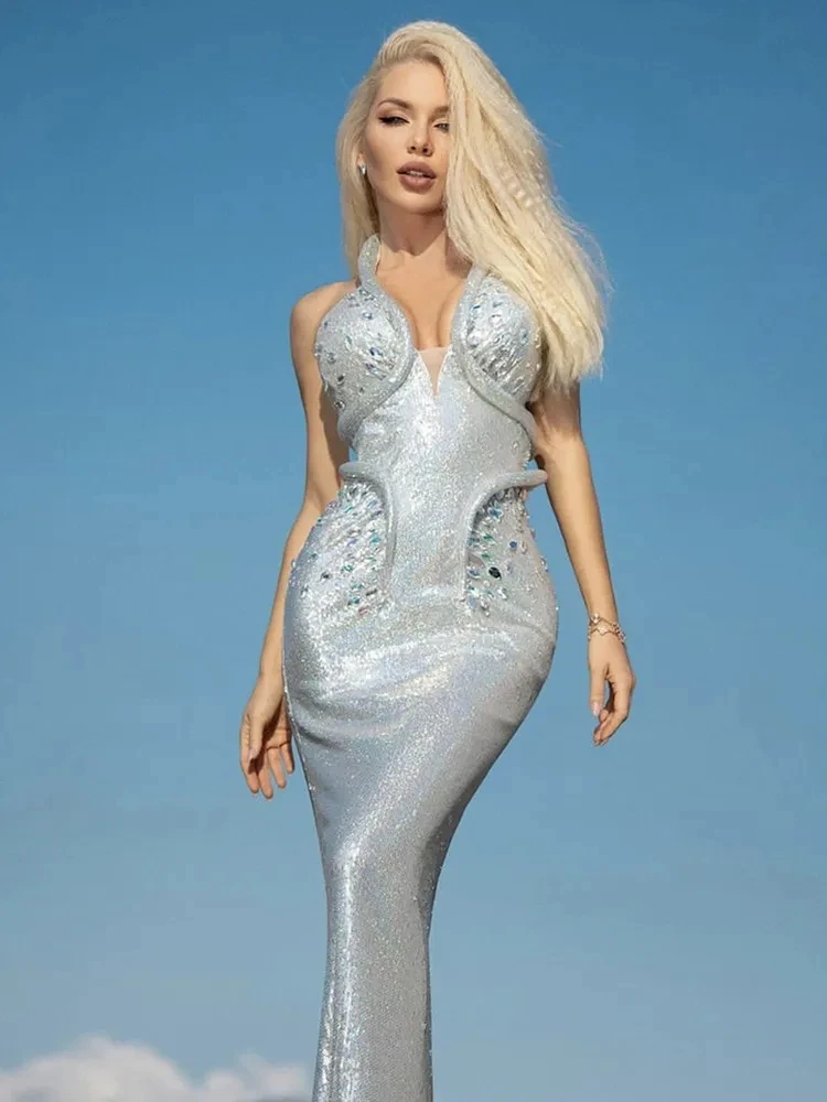 Dress Party Evening Elegant Luxury Celebrity Women Halter Backless Crystal Sequines Glitter Sparky Maxi Long Prom Gowns
Dress Party Evening Elegant Luxury Celebrity Women Halter Backless Crystal Sequines Glitter Sparky Maxi Long Prom Gowns