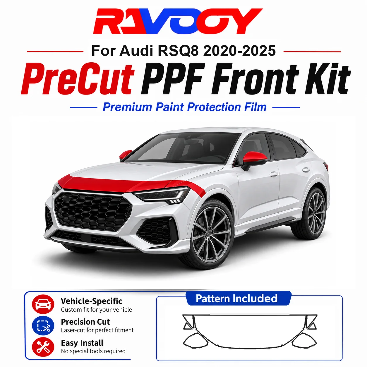 8.5mil TPU Precut PPF Kit For Audi RSQ8 2020-2025 - Hood, Partial Fenders & Full Mirror Set - Self-Healing Gloss Clear Bra Film
8.5mil TPU Precut PPF Kit For Audi RSQ8 2020-2025 - Hood, Partial Fenders & Full Mirror Set - Self-Healing Gloss Clear Bra Film
