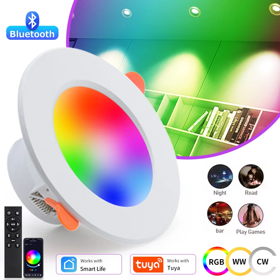 85-265V 220V Tuya Smart Led Downlight Bluetooth APP Can Ceiling Light with RF Remote Group Control 10W RGB Lamp White Dimmable
85-265V 220V Tuya Smart Led Downlight Bluetooth APP Can Ceiling Light with RF Remote Group Control 10W RGB Lamp White Dimmable