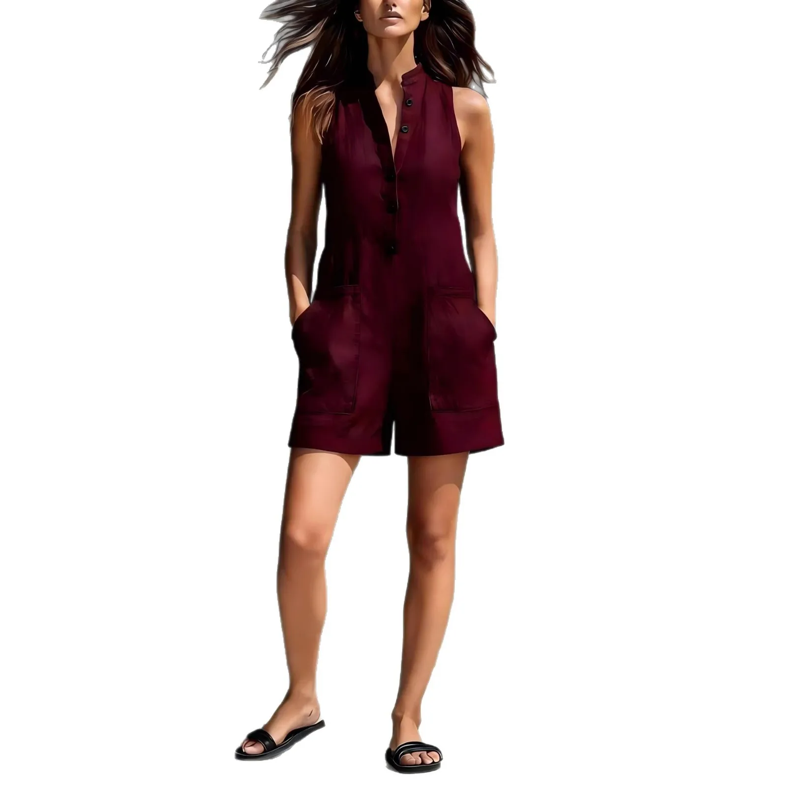 2026 Summer Women's Linen Blend Jumpsuit Elegant Stand Collar Button Up Sleeveless Romper Casual Loose Wide Leg Jumpsuits New
2026 Summer Women's Linen Blend Jumpsuit Elegant Stand Collar Button Up Sleeveless Romper Casual Loose Wide Leg Jumpsuits New