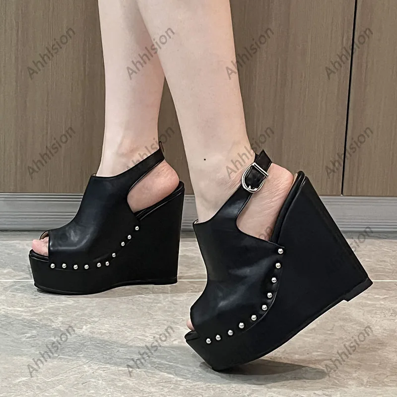 Ahhlsion New Women Summer Sandals Wedges High Heels Studded Peep Toe Elegant Black Party Shoes Ladies US Size 5-20
Ahhlsion New Women Summer Sandals Wedges High Heels Studded Peep Toe Elegant Black Party Shoes Ladies US Size 5-20