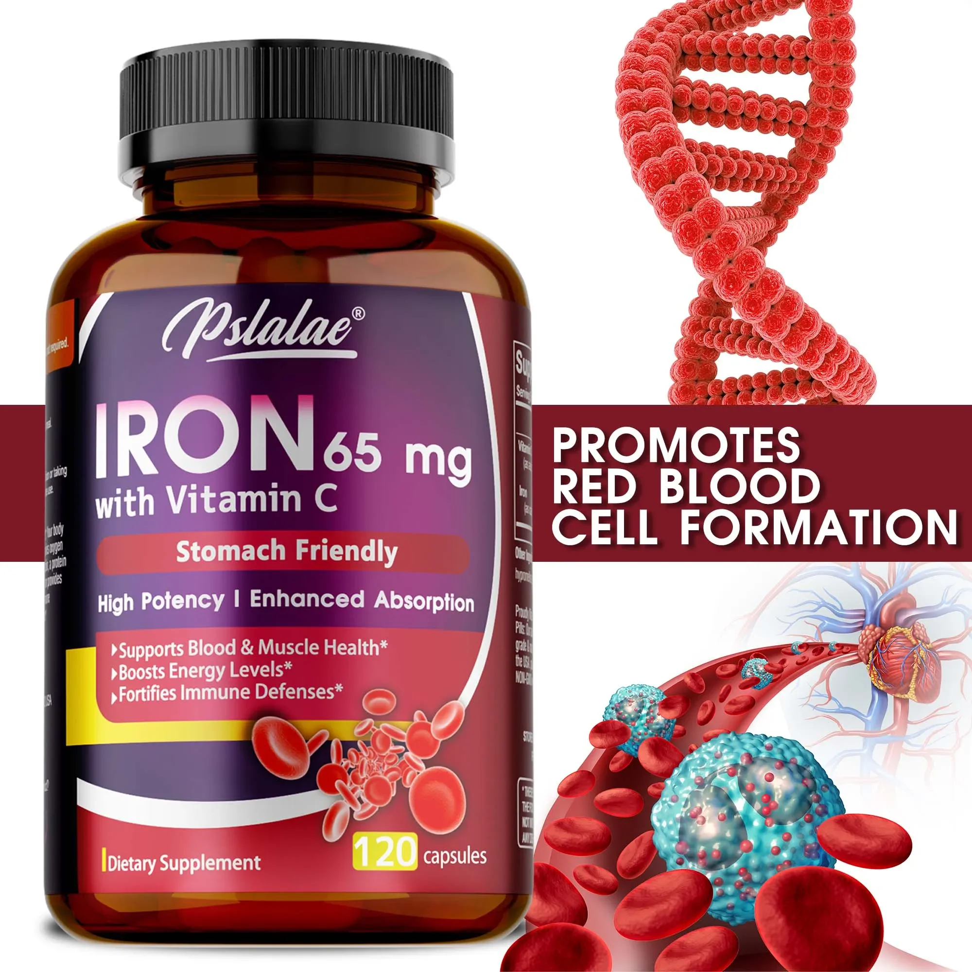 Iron Supplement 65 mg with Vitamin C - Maximized Absorption, Increase Energy, and Improve Immune Function
Iron Supplement 65 mg with Vitamin C - Maximized Absorption, Increase Energy, and Improve Immune Function