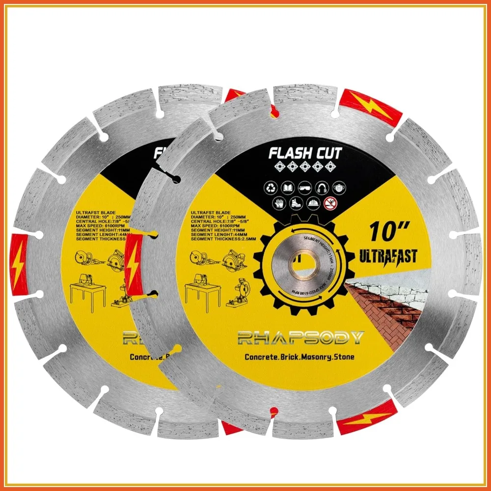 10 In Ultrafast Diamond Saw Blade 2Pcs, Segmented General Purpose Blade Dry/Wet Cutting Concrete,Paver, Stone 7/8"-5/8" Arbor
10 In Ultrafast Diamond Saw Blade 2Pcs, Segmented General Purpose Blade Dry/Wet Cutting Concrete,Paver, Stone 7/8"-5/8" Arbor