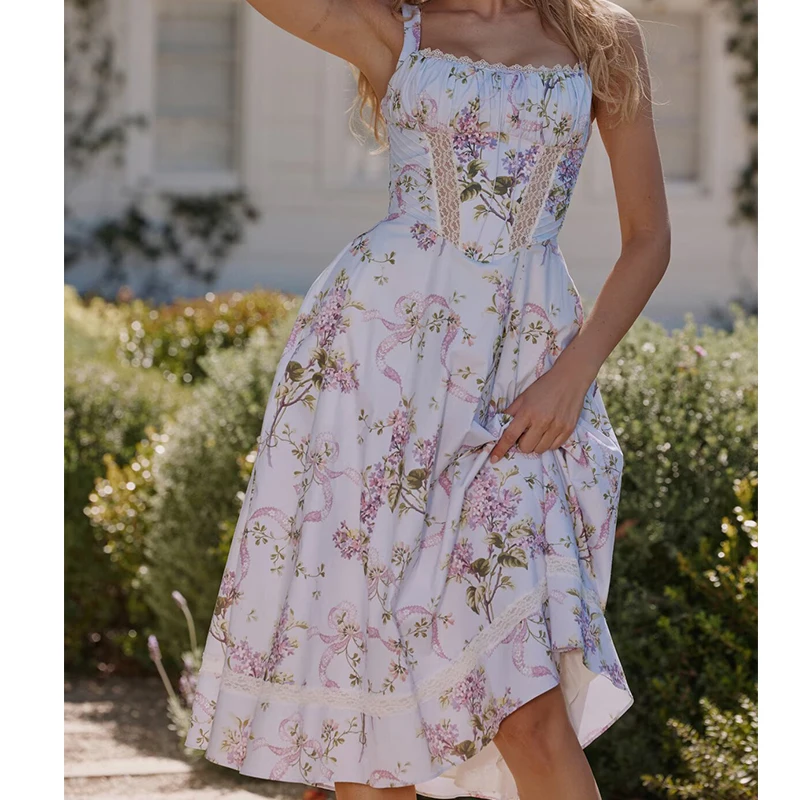 White Lace Spliced Floral Print Sleeveless Dress Women Elegant A-line Midi Holiday Summer Dresses Party Vestidos 2025
White Lace Spliced Floral Print Sleeveless Dress Women Elegant A-line Midi Holiday Summer Dresses Party Vestidos 2025