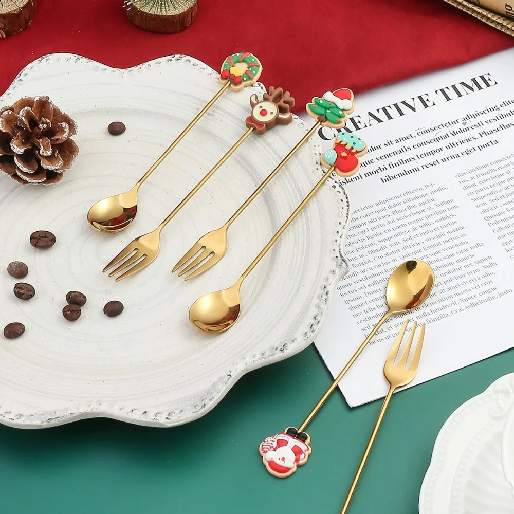 Stainless Steel Christmas Spoons Forks Set Elk Christmas Tree Gingerbread Man Multifunctional Dessert Fork Gold Silver
Stainless Steel Christmas Spoons Forks Set Elk Christmas Tree Gingerbread Man Multifunctional Dessert Fork Gold Silver