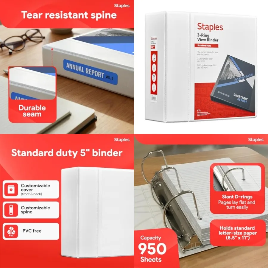 Standard D-Ring View Binder, High Capacity Holds Up to 1, 050 Sheets,,for Presentations and Archiving
Standard D-Ring View Binder, High Capacity Holds Up to 1, 050 Sheets,,for Presentations and Archiving