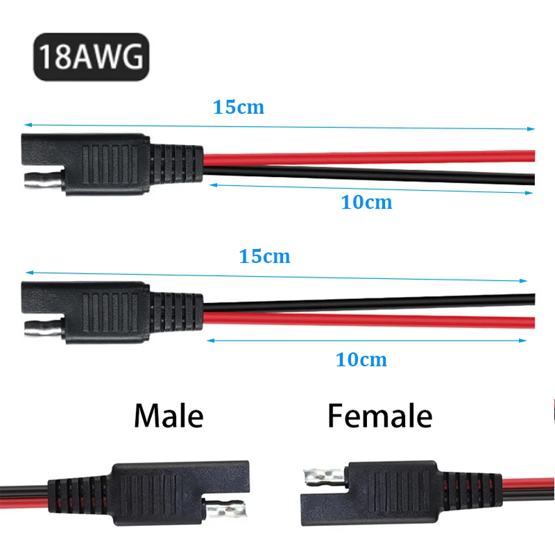 PVC 18AWG 15cm SAE to SAE Extension Cable Female / Male Plug 2-Pin Connector Wire Adapter Automotive DIY SAE Power Cable 
PVC 18AWG 15cm SAE to SAE Extension Cable Female / Male Plug 2-Pin Connector Wire Adapter Automotive DIY SAE Power Cable