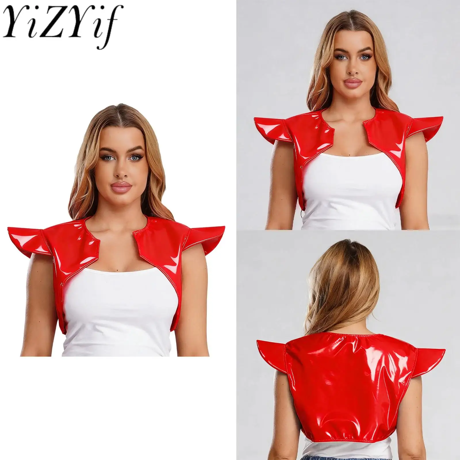 Women Patent Leather Cap Sleeves Shrug Top Warrior Cosplay Shoulder Armor Cosplay Vests for Halloween Singer Dance Accessory
Women Patent Leather Cap Sleeves Shrug Top Warrior Cosplay Shoulder Armor Cosplay Vests for Halloween Singer Dance Accessory
