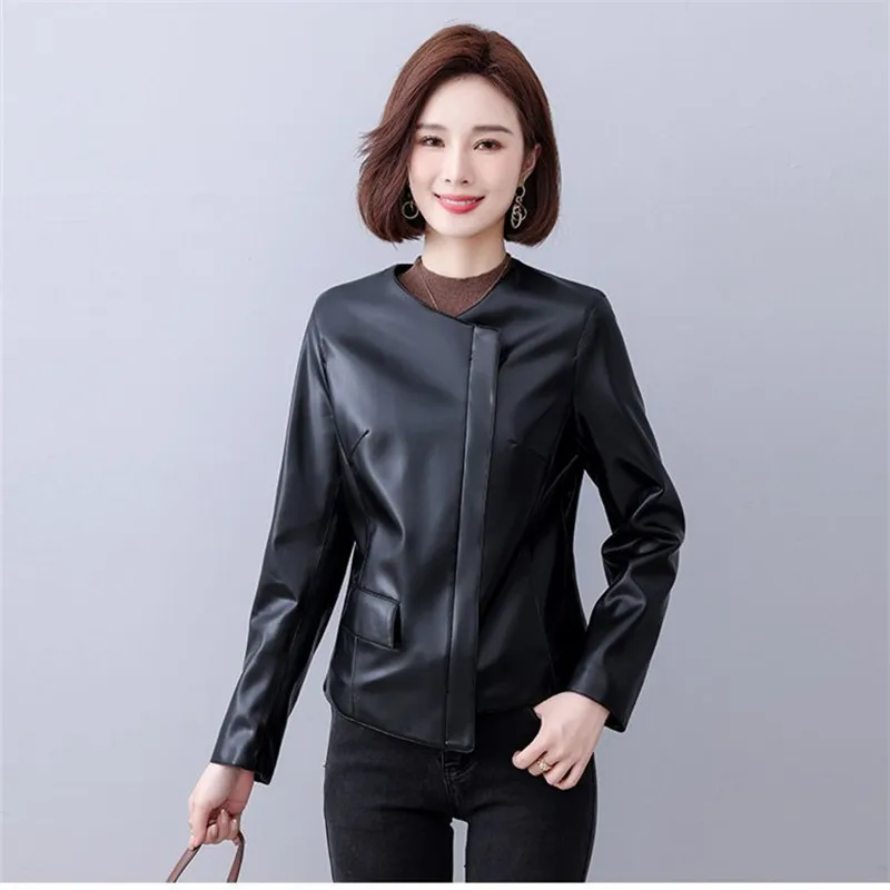 Spring Autumn New Fashion Sheepskin Short Jacket Women Casual O-Neck Long Sleeve Zipper Slim Leather Coat Ladies Outerwear T1514
Spring Autumn New Fashion Sheepskin Short Jacket Women Casual O-Neck Long Sleeve Zipper Slim Leather Coat Ladies Outerwear T1514