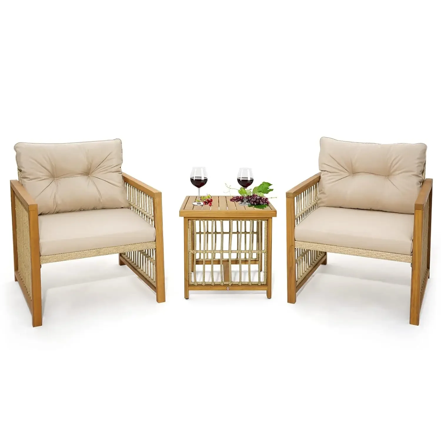 3 Piece Acacia Wood Patio Bistro Set PE Wicker Cushioned Chairs Coffee Table Outdoor Porch Deck Balcony, Custom
3 Piece Acacia Wood Patio Bistro Set PE Wicker Cushioned Chairs Coffee Table Outdoor Porch Deck Balcony, Custom