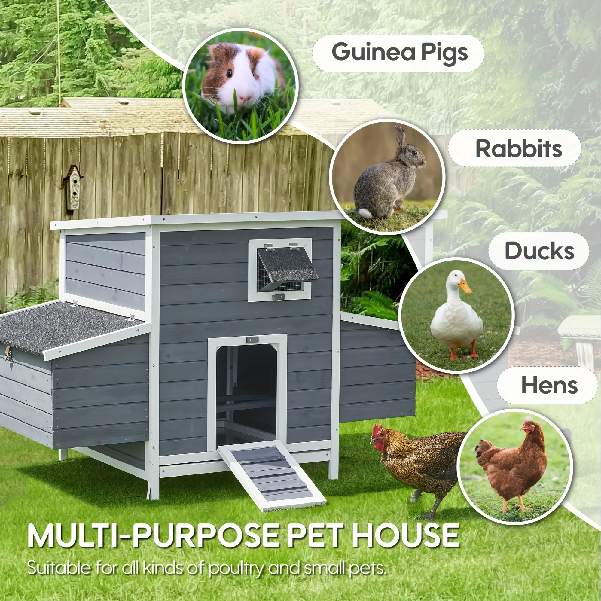 59'' Large Chicken Cage for 4-6 Chickens, Wooden Chicken House with Large Nest Box, Outdoor Poultry Cage Rabbit Cage with Ramp and Ventilation Window, 59'' Long * 33.5'' Wide * 38.6'' High
59'' Large Chicken Cage for 4-6 Chickens, Wooden Chicken House with Large Nest Box, Outdoor Poultry Cage Rabbit Cage with Ramp and Ventilation Window, 59'' Long * 33.5'' Wide * 38.6'' High