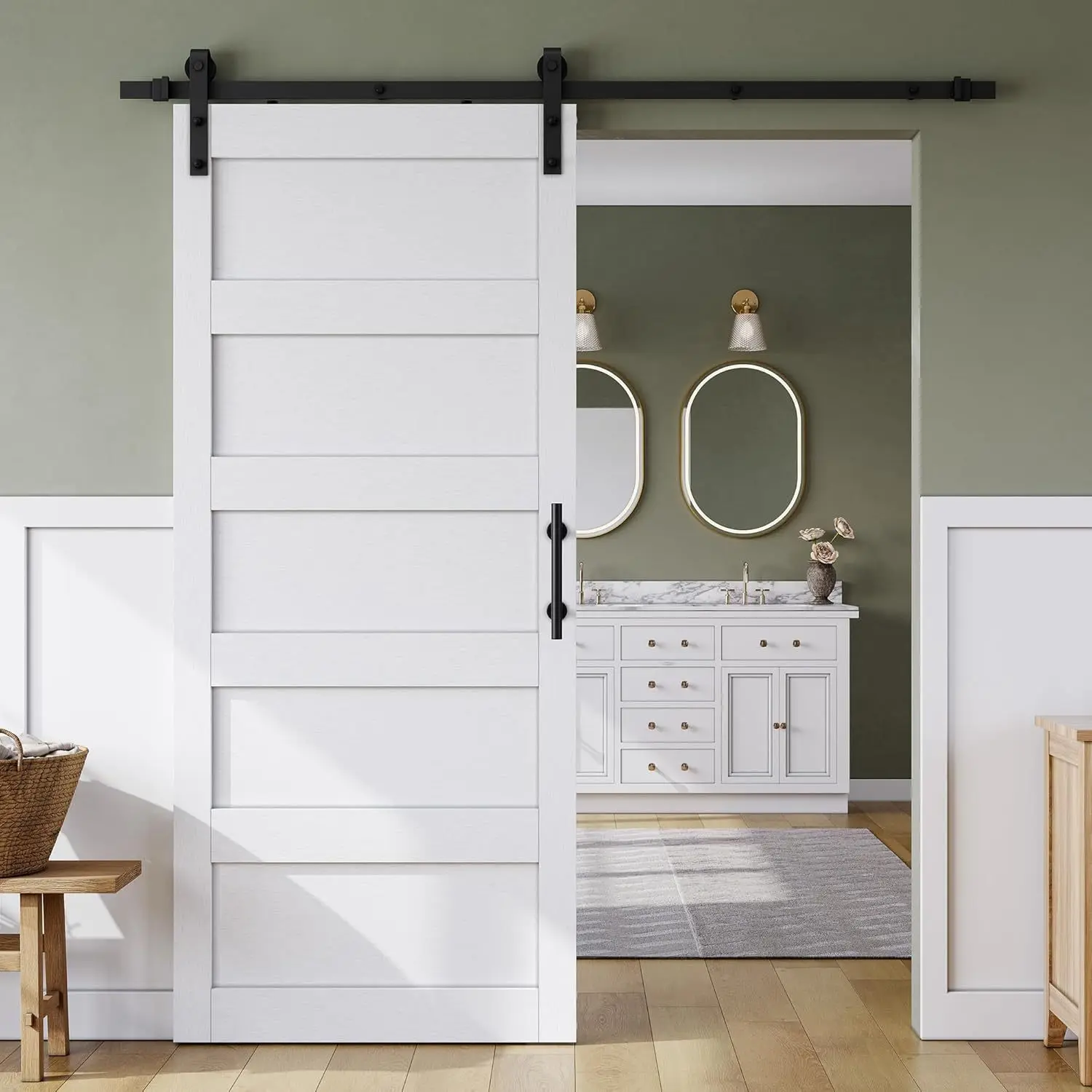 Sliding barn door with barn door hardware track kit and handle, pre-drilled for easy assembly, solid
Sliding barn door with barn door hardware track kit and handle, pre-drilled for easy assembly, solid