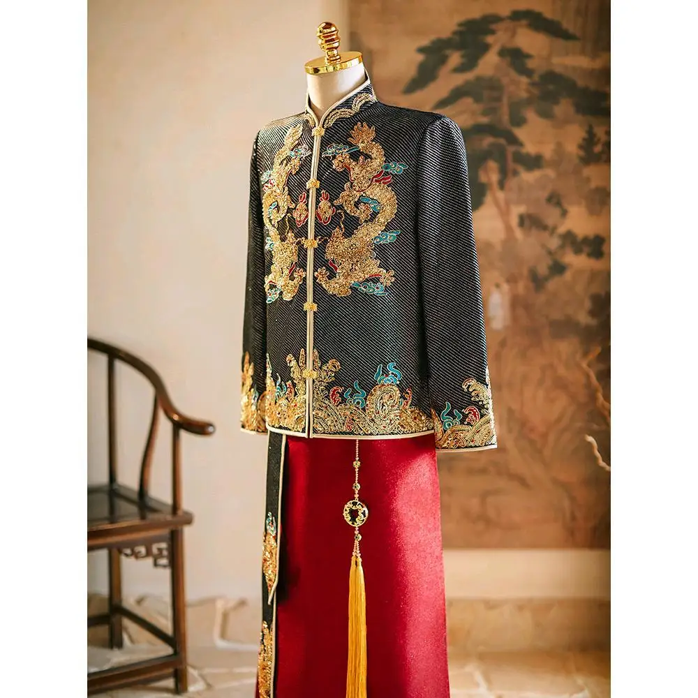 Elegant Men's Wedding Show Suit Chinese Style Groom's Clothing Dragon And Phoenix Coat Men's Formal Attire Wedding Dress
Elegant Men's Wedding Show Suit Chinese Style Groom's Clothing Dragon And Phoenix Coat Men's Formal Attire Wedding Dress