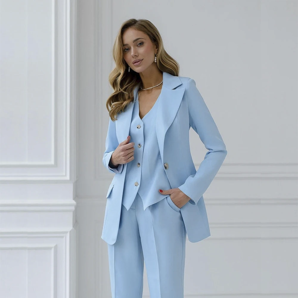 High Quality Light Blue Women's Pants Sets 2 Piece With Blazer Vest Fashion One-Button Peak Lapel Slim Fit Office Lady Clothing
High Quality Light Blue Women's Pants Sets 2 Piece With Blazer Vest Fashion One-Button Peak Lapel Slim Fit Office Lady Clothing
