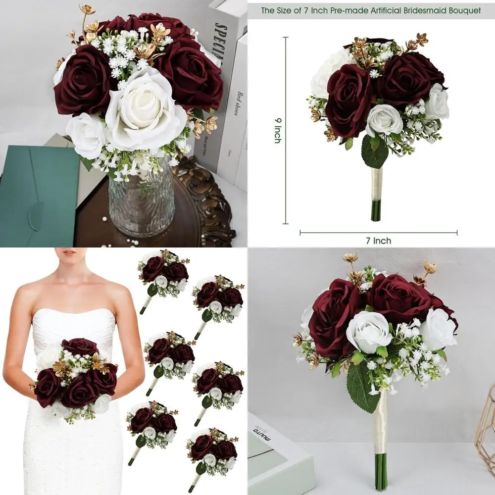 Набор из 6 букетов подружки невесты из искусственного шелка бордового, золота и белого цвета для свадеб, церемоний и юбилеев.
Набор из 6 букетов подружки невесты из искусственного шелка бордового, золота и белого цвета для свадеб, церемоний и юбилеев.