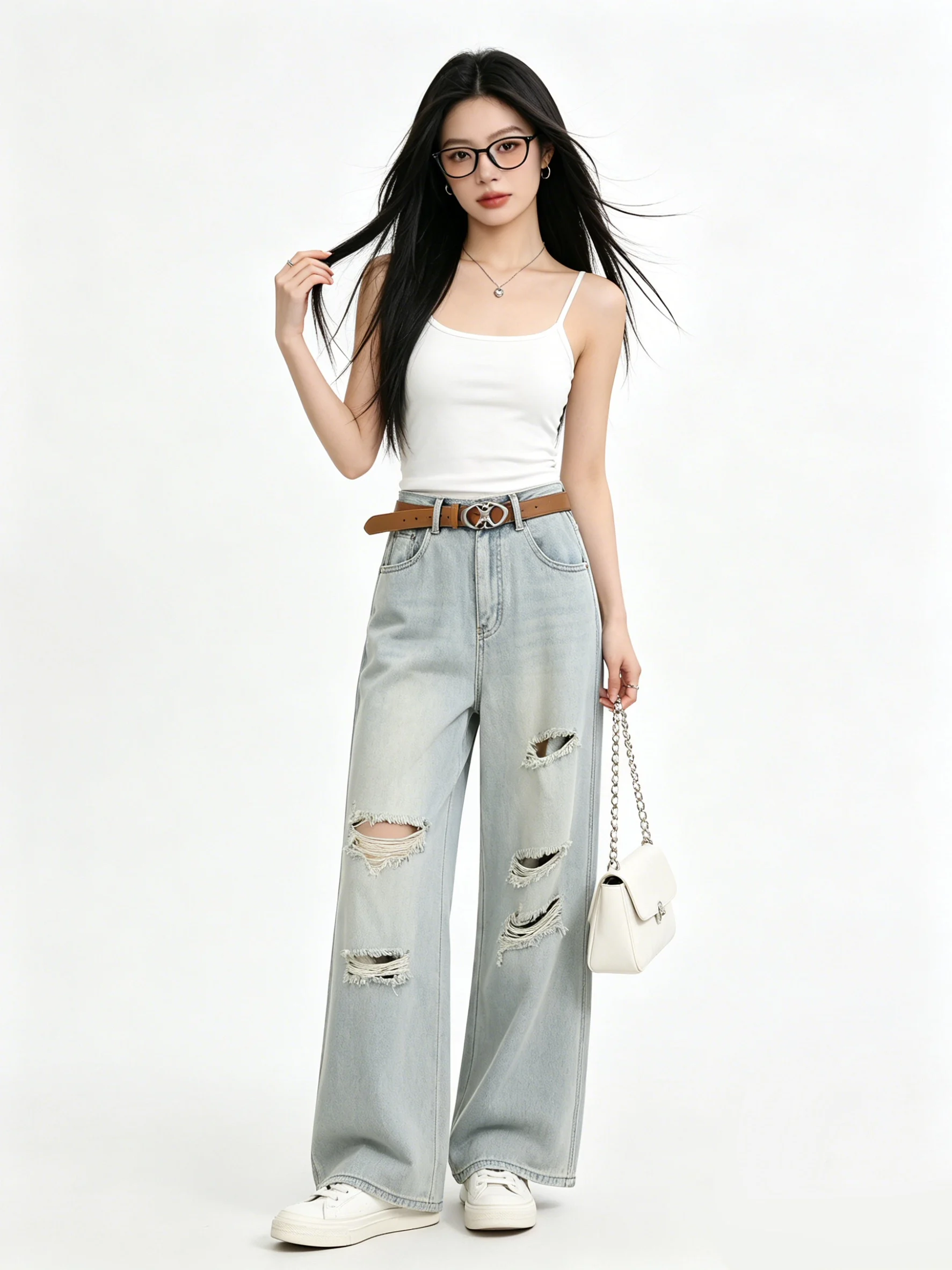 High Waist Distressed Washed Denim Pants Summer Wide Leg Slimming Long Trousers Versatile Casual Style Zipper Closure Loose Fit
High Waist Distressed Washed Denim Pants Summer Wide Leg Slimming Long Trousers Versatile Casual Style Zipper Closure Loose Fit