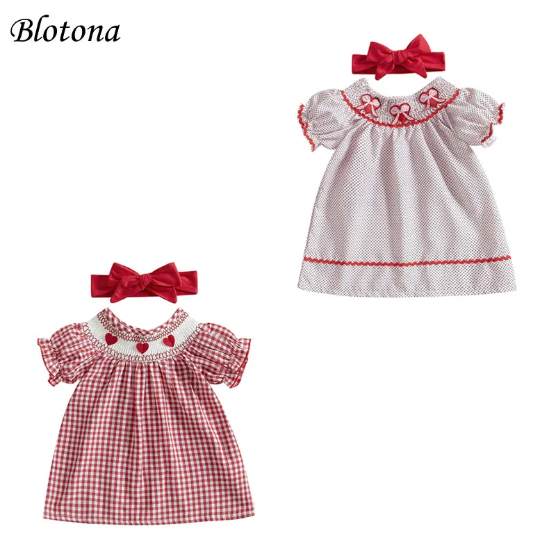 Blotona Baby Girl Dress Set, Short Sleeve Crew Neck Plaid/Dots Print Dress with Headband Valentine's Day Clothes
Blotona Baby Girl Dress Set, Short Sleeve Crew Neck Plaid/Dots Print Dress with Headband Valentine's Day Clothes