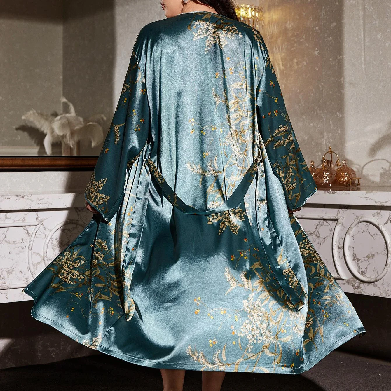 Plus Size Print Flower Long Robe Nightgown Female Kimono Bathrobe Gown Summer New Sleepwear Loose Satin Homewear Loungewear
Plus Size Print Flower Long Robe Nightgown Female Kimono Bathrobe Gown Summer New Sleepwear Loose Satin Homewear Loungewear
