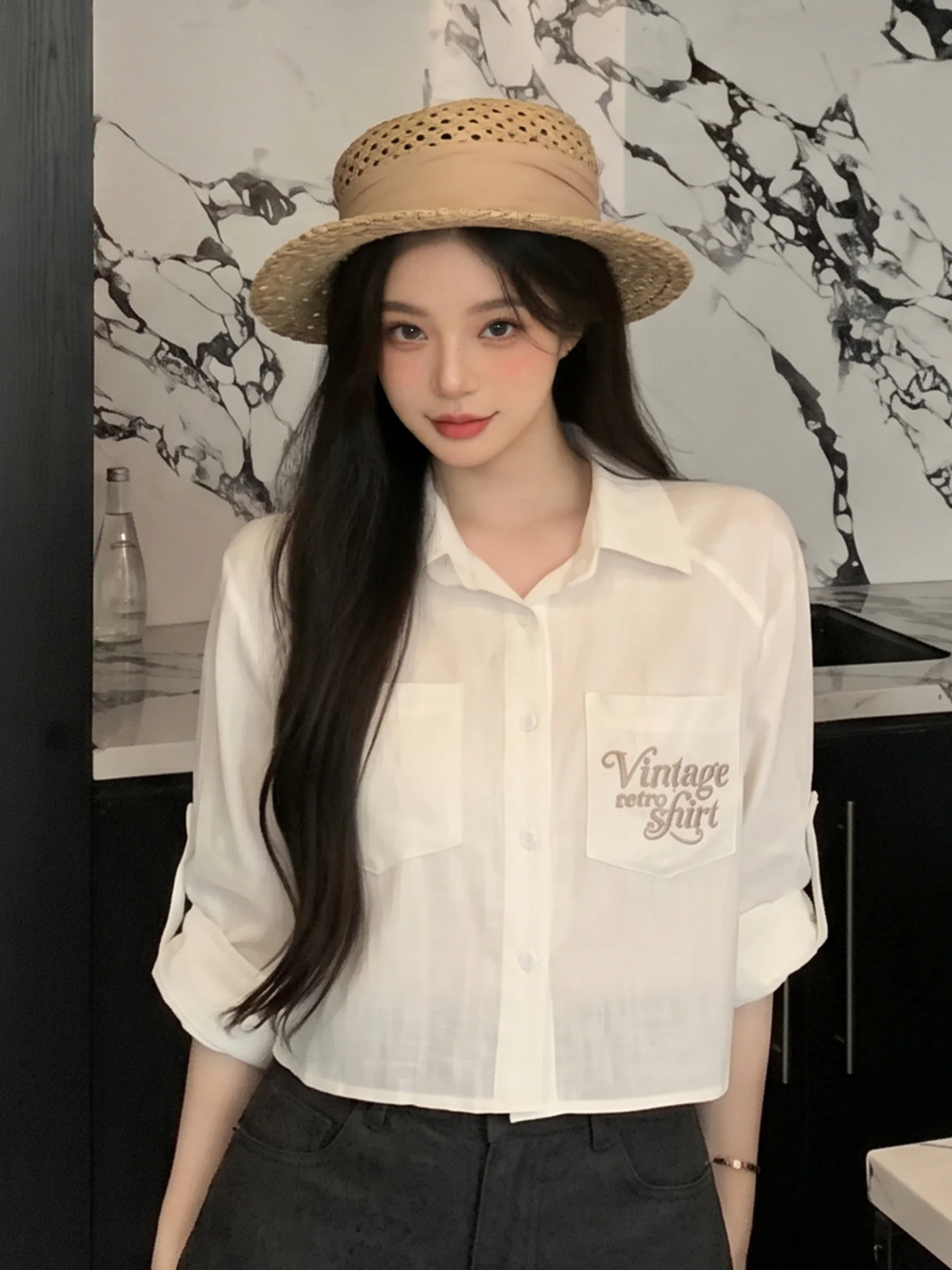 Casual Style Embroidered Pocket Long Sleeve Shirt Women's Loose Fit Summer New Sun Protection Slimming Short Top City Walk
Casual Style Embroidered Pocket Long Sleeve Shirt Women's Loose Fit Summer New Sun Protection Slimming Short Top City Walk