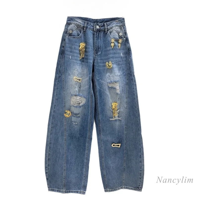 Vintage Distressed Ripped Wide-leg Jeans with 3d Embellishments - Women's 2026 Autumn New Fashion, Drapey and Loose Fit Pants
Vintage Distressed Ripped Wide-leg Jeans with 3d Embellishments - Women's 2026 Autumn New Fashion, Drapey and Loose Fit Pants