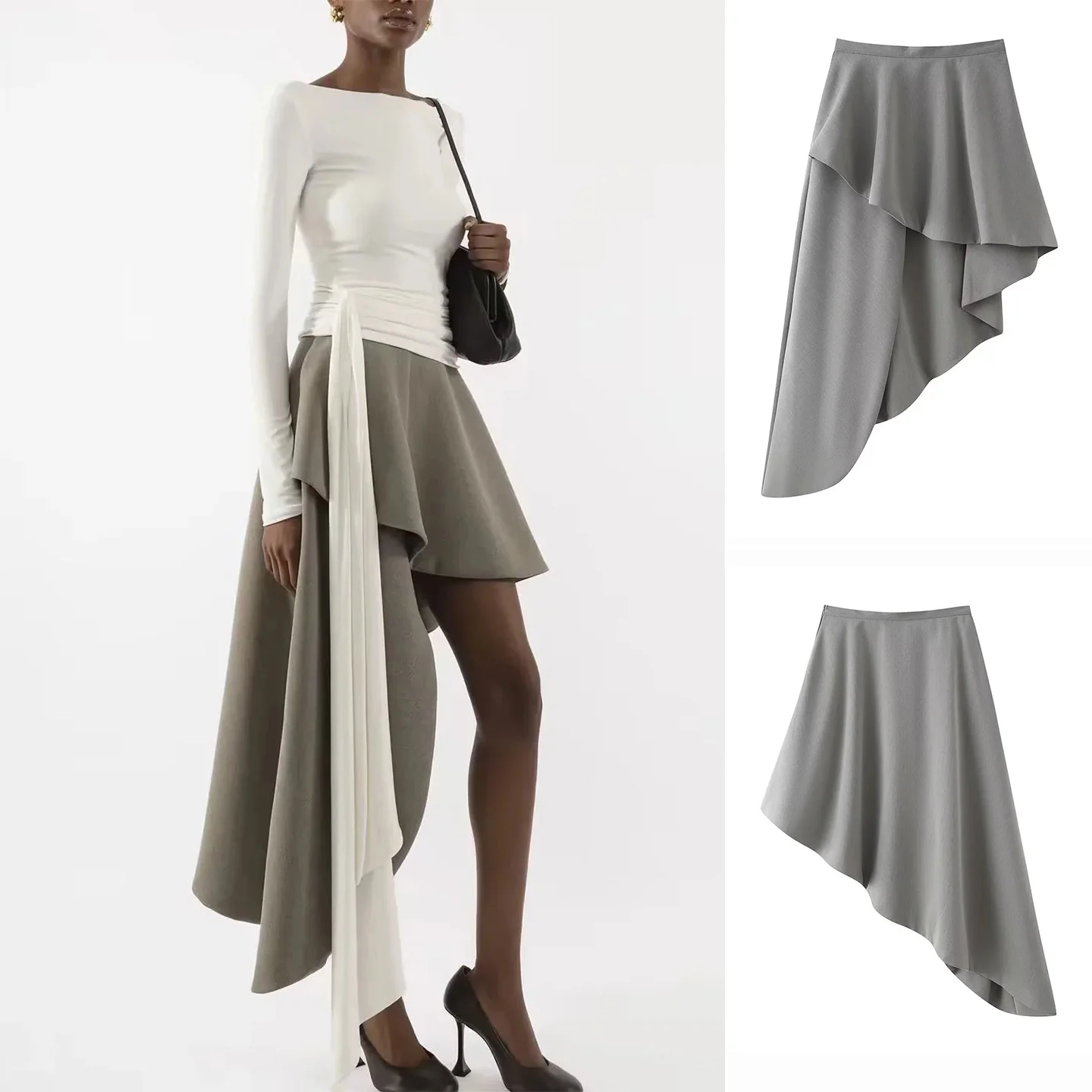 Summer New Arrival Zipper Style Elastic Waist Asymmetric Hem Midi Skirt Women's Commuter Fashion Simple Design Half-length Skirt
Summer New Arrival Zipper Style Elastic Waist Asymmetric Hem Midi Skirt Women's Commuter Fashion Simple Design Half-length Skirt