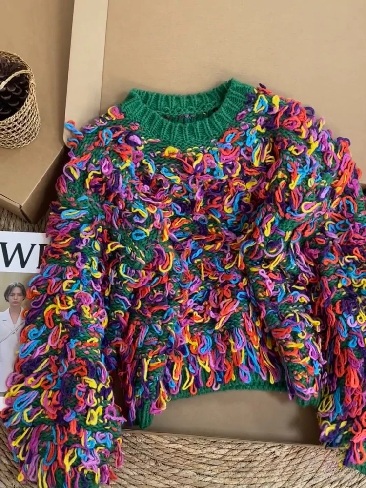 Funky Fringe Pullover Sweater Multi Color Handmade Vintage Crew Neck Jumper Women Long Sleeve Knitted Tops 2025 Fashion Trends
Funky Fringe Pullover Sweater Multi Color Handmade Vintage Crew Neck Jumper Women Long Sleeve Knitted Tops 2025 Fashion Trends